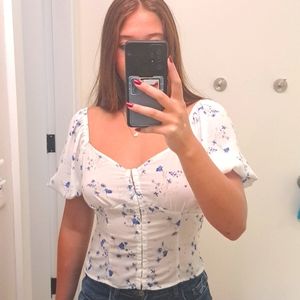 NWOT Blue And White Floral Top